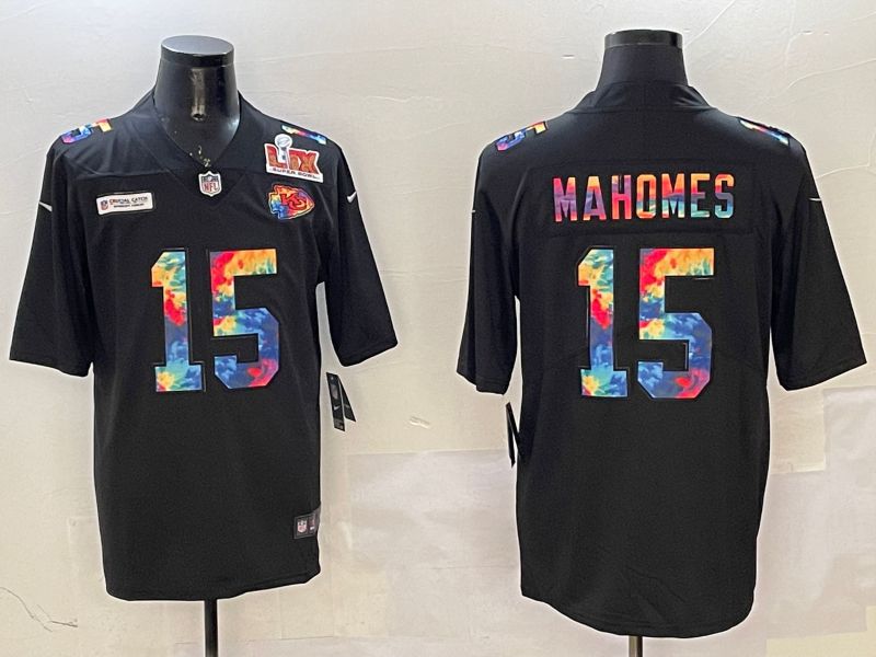 Men Kansas City Chiefs #15 Mahomes Black Rainbow 2025 Nike Limited NFL Jersey style 3291->los angeles dodgers->MLB Jersey